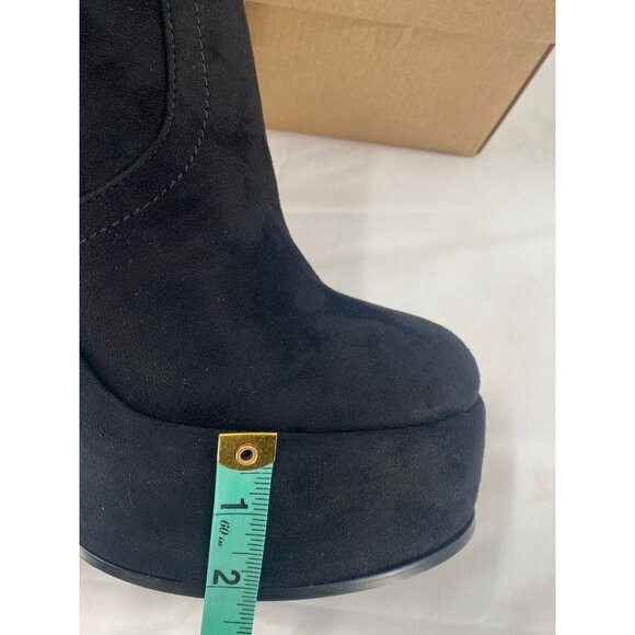 NWB Steve Madden Stassie Black Suede Zip Stretch Platform Heels Boots Sz 9.5 - Picture 7 of 9